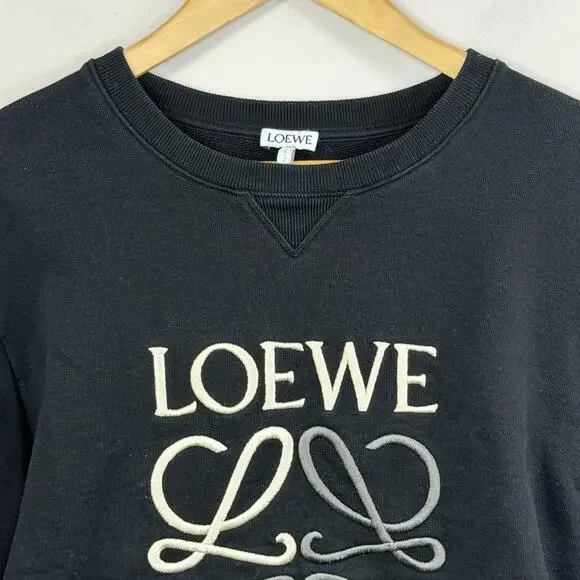LOEWE Unisex Black Anagram Crewneck Sweatshirt Size M Embroidered Cotton